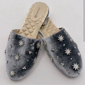 Birdies Songbird Gray Velvet Flats with Silver Embellishments